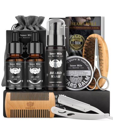 Beard Grooming Kit for Men Perfect Fathers Gifts for Dad Him Husband Boyfriend with Beard Shampoo Wash Growth Oil Balm Trimming Set Include Brush Comb Scissors Orange