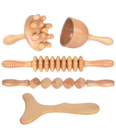 Professional Wood Therapy Massage Tools 5-in-1 Maderoterapia Kit Wooden Massager Lymphatic Drainage Massager Body Sculpting Tools for Muscle Pain Relief, Anti-Cellulite, Body Contouring and Shaping