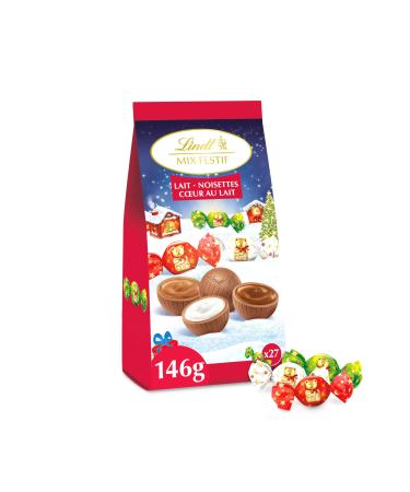 Lindt - TEDDY Mix Festive Bag - Assortment of Milk Chocolates - Creamy Milk Heart and Hazelnut Heart - Ideal for Christmas,