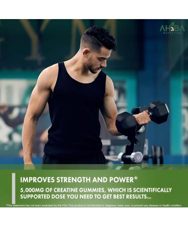 Ahiba Nutrition Creatine Monohydrate Gummies 5g per Serving, chewable, Vegan, Non-GMO, Sugar-Free, Soy-Free, Gluten-Free, Men & Women,More Strength & Recovery- Sour Apple Flavor, Made in USA - Buy Online on GoSupps.com