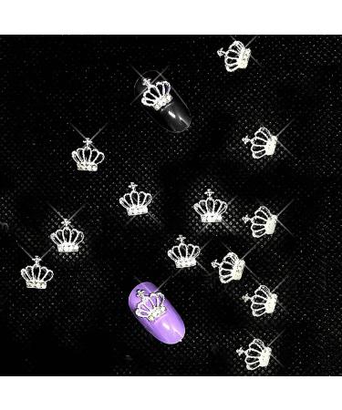 JERCLITY 100pcs 3D Silver Crown Nail Charms Studs Set with Clear Crystals - Manicure Jewelry for Women and Girls - Buy Online on GoSupps.com