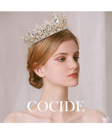 COCIDE Crystal Queen Crown for Women - Elegant Gold Tiara for Wedding, Prom, Birthday Party - Rhinestone Hair Accessory for Bride, Bridesmaid - Buy Online on GoSupps.com