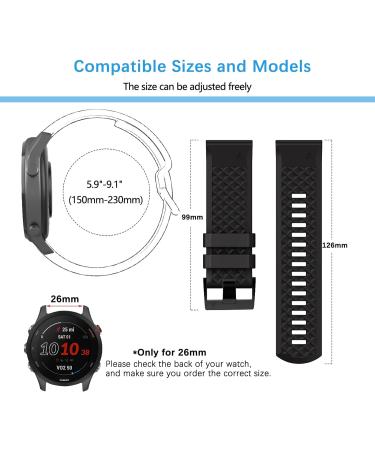 Buy Lanqii 26mm Quickfit Silicone Bracelet - Compatible with Garmin Fenix 7X Pro 6X 5X & Descent MK2 - Durable Black & Gray Sport Band - Buy Online on GoSupps.com
