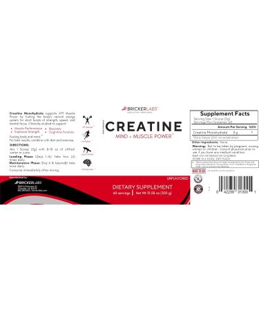 Bricker Labs Creatine Monohydrate Powder 5g Pure Ultra-Fine Creatine per Serving Muscle Growth Strength Endurance & Focus Unflavored 60 Servings Workout & Cognitive Support for Men & Women - Buy Online on GoSupps.com