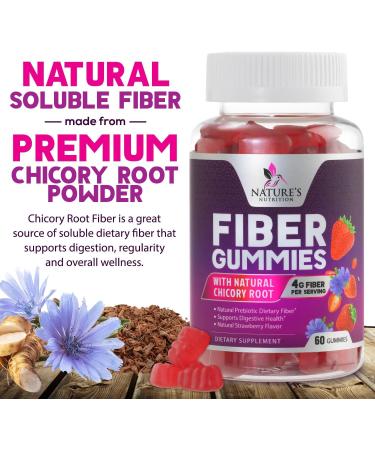 Fiber Gummies 4g - Improved Plant-Based Fiber Supplement with Prebiotics Formula - Daily Digestive Health Regularity & Immune Support - Natural Berry Flavor Gummy Vegan Gluten-Free - 60 Gummies - Buy Online on GoSupps.com