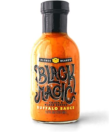 Blonde Beard's Black Magic Buffalo Sauce - (Medium / Hot) - Gourmet, Award Winning Sauce With Black Pepper, Cajun & Garlic - Made With Real Butter - Great On Chicken Wings - Gluten Free (12 fl oz) Black Magic 12 fl oz