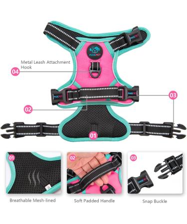 Phoepet XL Reflective Dog Harness - Adjustable Vest with Training Handle 2 Metal Hooks & Snap Buckles - Rosa - Buy Online on GoSupps.com