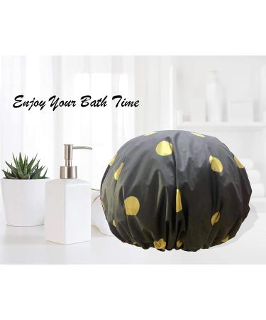 Double Layer Satin Lined Shower Cap | Waterproof | Extra Large | Golden Dot Design - Buy Online on GoSupps.com