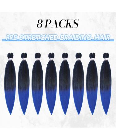 Feshfen Pre-Stretched Braid Hair Extensions 65cm - Yaki Texture 8 Pack Black to Blue Synthetic Braiding Hair - Buy Online on GoSupps.com