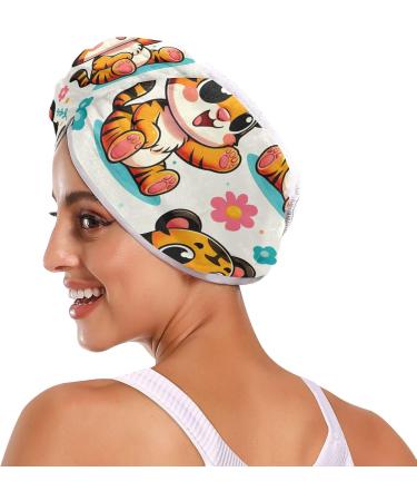 Buy Cute Cartoon Tigers Hair Towels 2 Pack | Super Absorbent Quick Dry Hair Turbans for Women & Girls - Buy Online on GoSupps.com