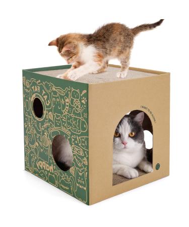 Cat Cardboard House with 2 Story Scratcher Pad Corrugated Scratcher with Box Cat Play House for Indoor Cats Configurable Play Condo Cat Hideaway Cave Furniture