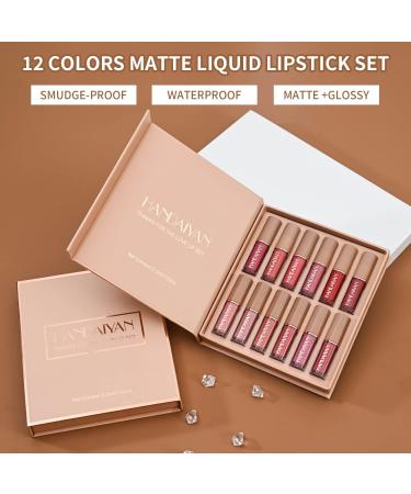 12 Colors Nude Liquid Lipstick Makeup Set - Long-Lasting, Waterproof, Non-Stick Cup - Velvet Matte - Gift Kit for Women - Set B - Buy Online on GoSupps.com