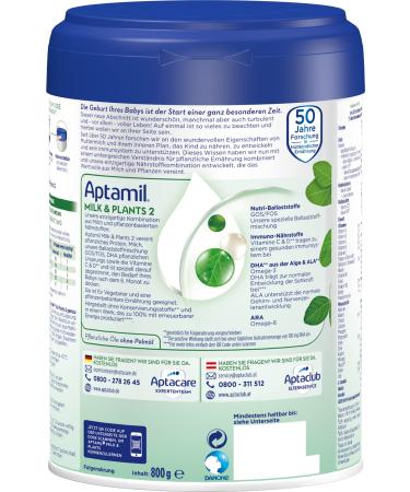 Aptamil Milk & Plants 2 - Follow-On Formula for 6+ Months | Omega 3 DHA & ALA | Palm Oil-Free Baby Milk Powder 800g - Buy Online on GoSupps.com