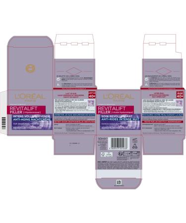 L'Oreal LOr al Paris Revitalift Filler Hyaluronic Acid Night Cream Antiaging 50ml Suitable for all skin types for women from 35 years Visibly fills wrinkles and sleep lines - Buy Online on GoSupps.com