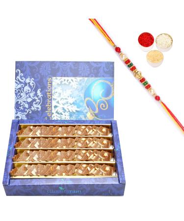 Ghasitaram Gifts Rakhi Gifts for Brothers Ghasitarams Sweets Sugarfree Chocolate Kaju Katli 800 GMS with Beads Rakhi