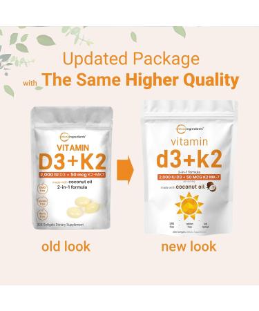 Micro Ingredients Vitamin D3 2 000 IU + K2 MK-7 50 mcg 300 Softgels | Virgin Coconut Oil | 2-in-1 Formula | Easy to Swallow Non-GMO 300 Count (Pack of 1) - Buy Online on GoSupps.com