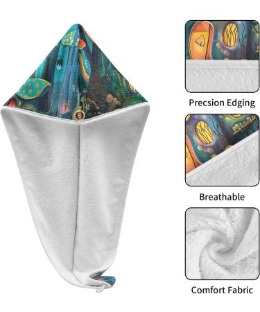 Beautiful Mushroom Houses Hair Towel 2 Pack | Super Absorbent Quick Dry Hair Turbans for Women & Girls - Buy Online on GoSupps.com
