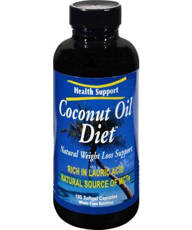 Health Support Coconut Oil Diet Softgel Capsules, 180 Count 180 Count (Pack of 1)