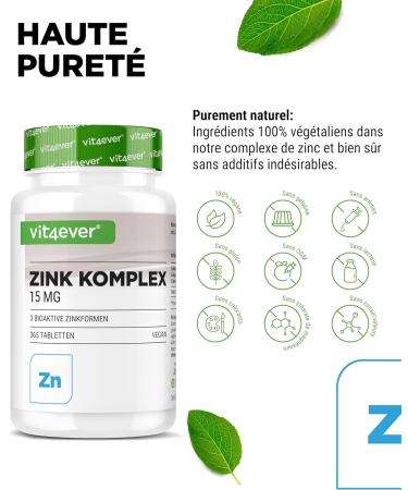 Zinc Complex 15mg - 365 Tablets - With 3 Bioactive Forms of Zinc (Zinc Bisglycinate Zinc Gluconate Zinc Citrate) - 1 Year Supply - High Dosed - Vegan - Buy Online on GoSupps.com