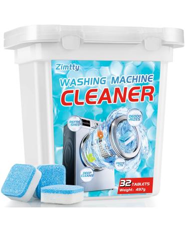 Zimtty Washing Machine Cleaner Descaler 32 Tablets, Deep Washer Machine Cleaner Tablets for HE Front Load and Top Load Washers, Suitable for All Washer Machines