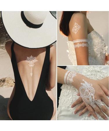 White Lace Henna Temporary Tattoos - Bride Wedding Indian Mandala Designs - Body Art Stickers Kit (6 Sheets) - Buy Online on GoSupps.com