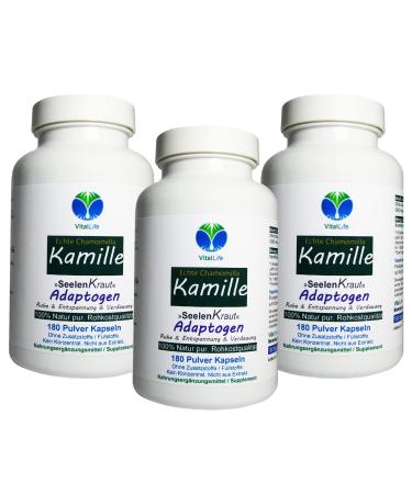Chamomile Chamomilla 540 (3x180) chamomile flowers capsules - stomach & intestine adaptogen + soul cabbage for relaxation - no extract - not highly dose - pure nature - without additives.27120-5 64.8 g (3 pack)