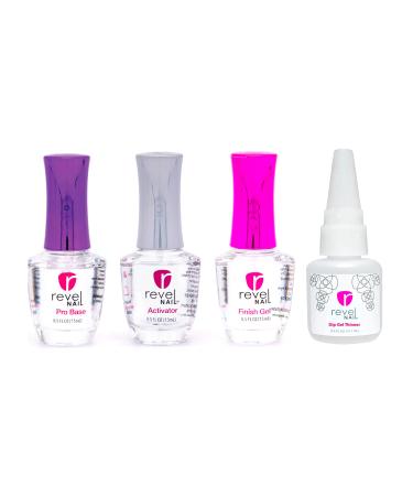 Revel Nail Dip Powder Liquid Set - Dip Powder Base Coat  Activator  Finish Gel and Gel Thinner  Dip Liquid Set  DIY Nail Kit Clear - Buy Online on GoSupps.com