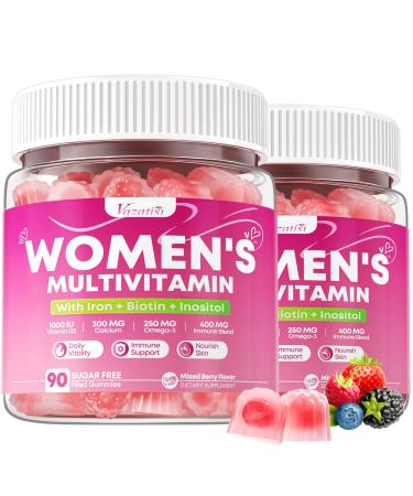 180 Count Women's Multivitamin Gummy Methylated Multivitamin for Women Gummies Sugar Free Daily Vitamin with Iron Omega 3 Biotin for Beauty Immune Hair & Skin - Vegan Mixed Berry Flavor