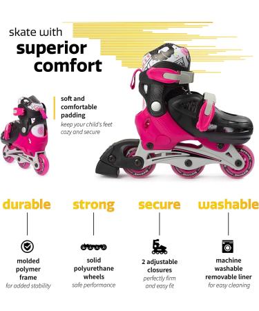 New Bounce 2-in-1 Roller Skates for Little Kids EU 28-31 US Kids Junior 8-11, Pink - Converts from Tri-Wheel to Inline Skates - Rollerskates for Beginners - Buy Online on GoSupps.com