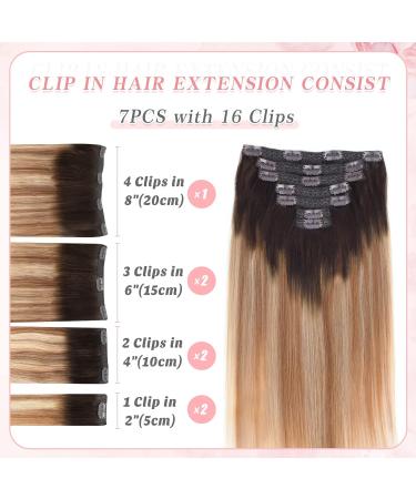 Vlasy 12 Clip in Human Hair Extensions T2/27+T2/60# - 7 Pieces Natural Straight Weft for Women (60g) - Buy Online on GoSupps.com