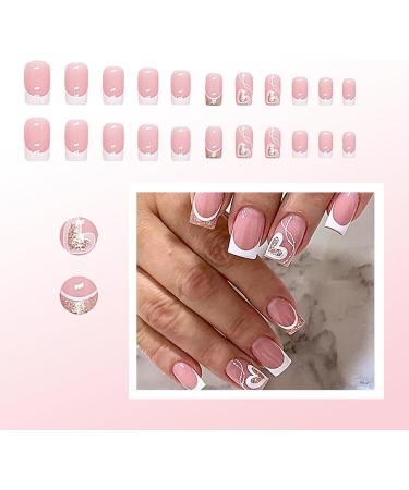 1 Set Press on Nails French Square Fake Nails Full Cover Short Press on Nails Reusable Short Nails Press on Cute Press on Nails Set for Women Home - Buy Online on GoSupps.com