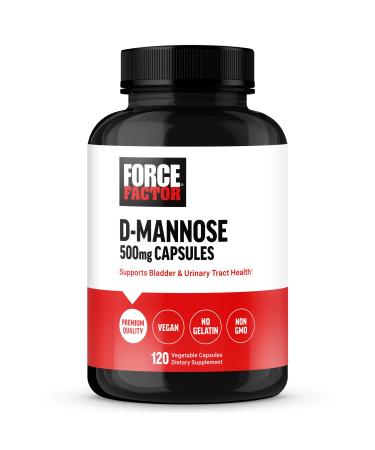 FORCE FACTOR D Mannose D-Mannose 500mg Supplement to Support Urinary Tract Health for Women and Men Bladder Control Supplements Premium Quality Vegan Non-GMO 120 Capsules