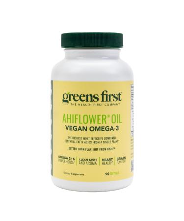 Greens First Ahiflower Oil Plant-Based Omega-3 Supplement Vegan Omega-3 to Support Brain Immune Joint & Heart Health - Essential Fatty Acids - Gluten-Free/Dairy-Free/Soy-Free (90 Softgels)