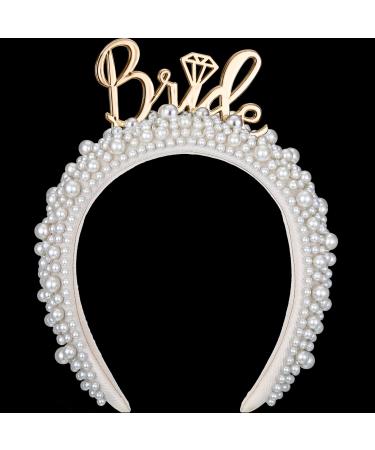 Jexine Bridal Pearl Headband White Pearl Tiara Crown Pearl Headpiece Vintage Bride Crown Bachelorette Party Decorations Pearl Hair Hoop for Women Girls Wedding Hair Bridal Shower Gift (Trendy)
