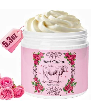 Outccogo Whipped Beef Tallow for Skin Beef Tallow for Face Rose Face Moisturizer 5.3 OZ Extra Size Rose Scent Whipped Natural Tallow Blam Grass Fed Tallow Cream Moisturizer Body Lotion 5.3 Ounce (Pack of 1)