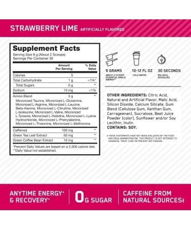 ON Essential Amino Energy | Amino Acid & Energy Formula | 5 Grams of Amino Acids 100 mg of Naturally Sourced Caffeine 5 Calories Sugar Free | 30 Servings (Strawberry Lime) Strawberry-Lime 30 Servings (Pack of 1) - Buy Online on GoSupps.com