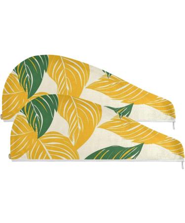 Eco-Friendly Green Yellow Leaf Hair Towel 2 Pack | Super Absorbent Quick Dry Hair Turbans for Women & Girls - Buy Online on GoSupps.com