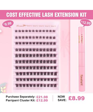 Parriparri Cluster Lashes Kit 120pcs Manga Individual D Curl Lashes Extensions 8-16mm Wispy False Eyelashes Kit with Bond, Seal, and Glue - Buy Online on GoSupps.com