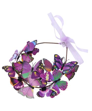 Beaupretty butterfly headband plastic lifesty butterfly garland wreath adjustable bride hair band crown vacation headgear with band for wedding photo prop white purple