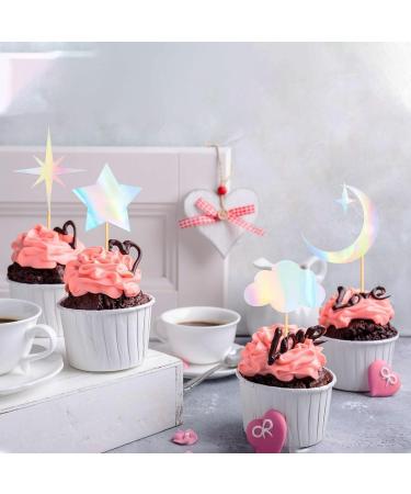 Cyodoos 24 Pack Laser Glitter Moon and Star Cupcake Toppers Sweet Baby Gender Reveal Cupcake Picks Baby Shower Kids Girls Birthday Party Kids Birthday Wedding Party Cake Decorations Supplies Laser1 - Buy Online on GoSupps.com