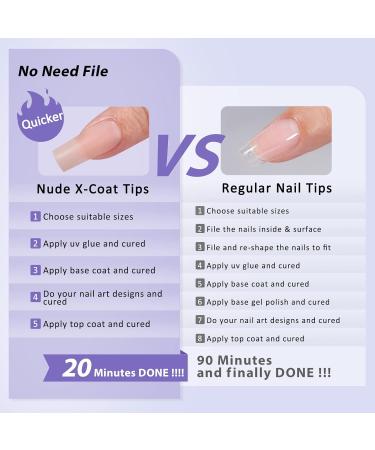 Bartbox Long Square Nail Tips - Full Cover Soft Gel XL Nail Tips (150 pcs) | Beige Quadratic Artificial Fingernails for Gel Extensions - Buy Online on GoSupps.com