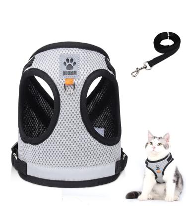 Cat leash set for cats polyester. Adjustable cat dishes with leash cats vest with reflective stripes for kitten dogs (gray s) s gray