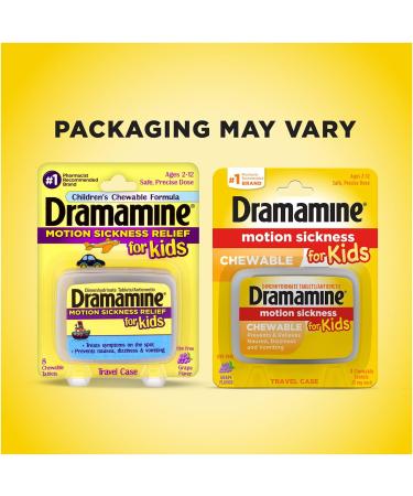 Dramamine Kids Chewable Motion Sickness Relief - Dye Free, Grape Flavor, 8 Count - Buy Online on GoSupps.com
