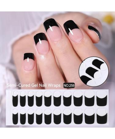 French Black-258 Gel Nail Strips | 20 Salon-Quality Self-Adhesive Stickers for French Tip Manicure | UV/LED Lamp Required - Buy Online on GoSupps.com