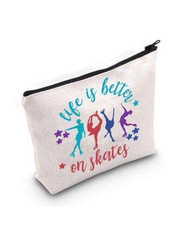 LEVLO Ice Skate Cosmetic Bag Skate Lover Gift Life Is Better On Skates Make up Zipper Pouch Bag Figure Skating Gift For Women Girls (Life Is Better On Skates)