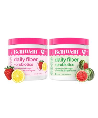Belli Welli Daily Fiber Supplement Bundle - Strawberry Lemonade & Watermelon - Collagen Probiotics & Electrolytes for Balanced Wellness - Refreshing Flavors 32 Servings Total