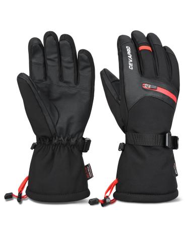 Cevapro -40 Winter Gloves Waterproof Ski Gloves 3M Insulated Snowboard Gloves Black Large