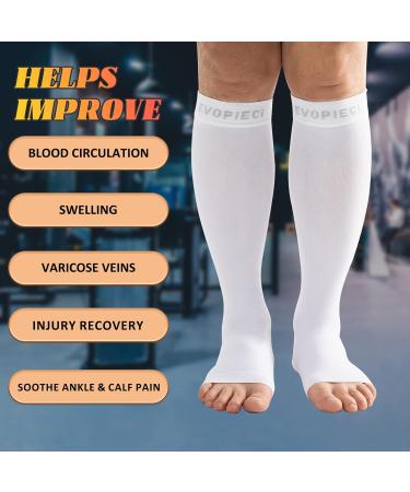 White Open Toe Compression Socks 20-30mmHg | Toeless Support for Swelling & Varicose Veins | X-Large Size - Shop Now - Buy Online on GoSupps.com