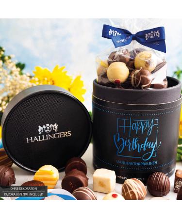 Hallingers Happy Birthday XXL - Handmade Pralines Gift Can | Alcohol-Free Noble Chocolate | Perfect for Mother's & Father's Day | 500g Celebratory Treats - Buy Online on GoSupps.com