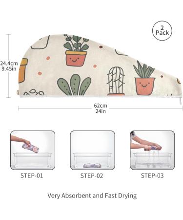 Buy Potted Plants Hair Towels 2 Pack - Super Absorbent Quick Dry Hair Turbans for Women & Girls - Perfect Hair Drying Solution - Buy Online on GoSupps.com